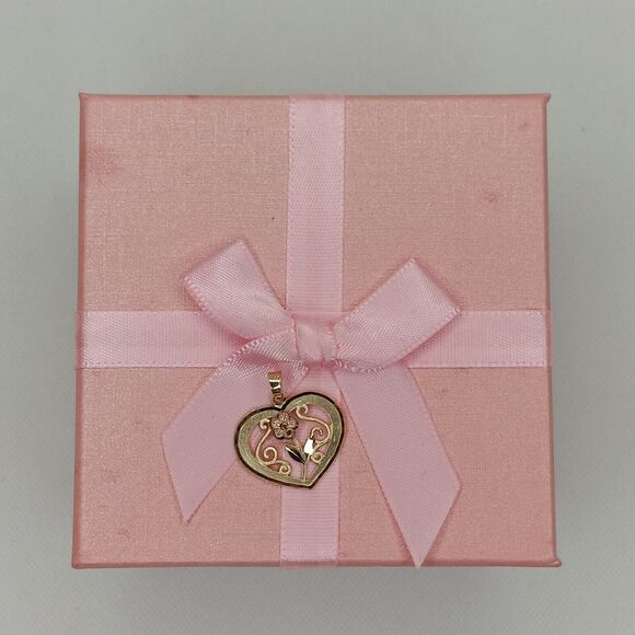 14k Yellow Gold Heart Flower Designed Filigree Charm Pendant Jewelry - ZRW 0.91g - Picture 1 of 12